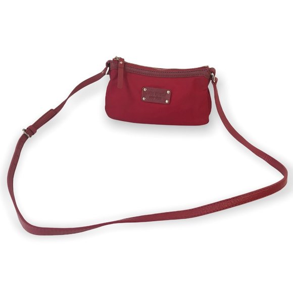 KATE SPADE NEW YORK RED NYLON Pebbled Leather Crossbody Swing bag - Picture 5 of 8